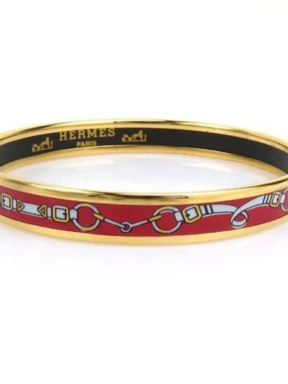Auth HERMES Cloisonne Bangle Bracelet Gold/Red Metal/Enamel - e61306a